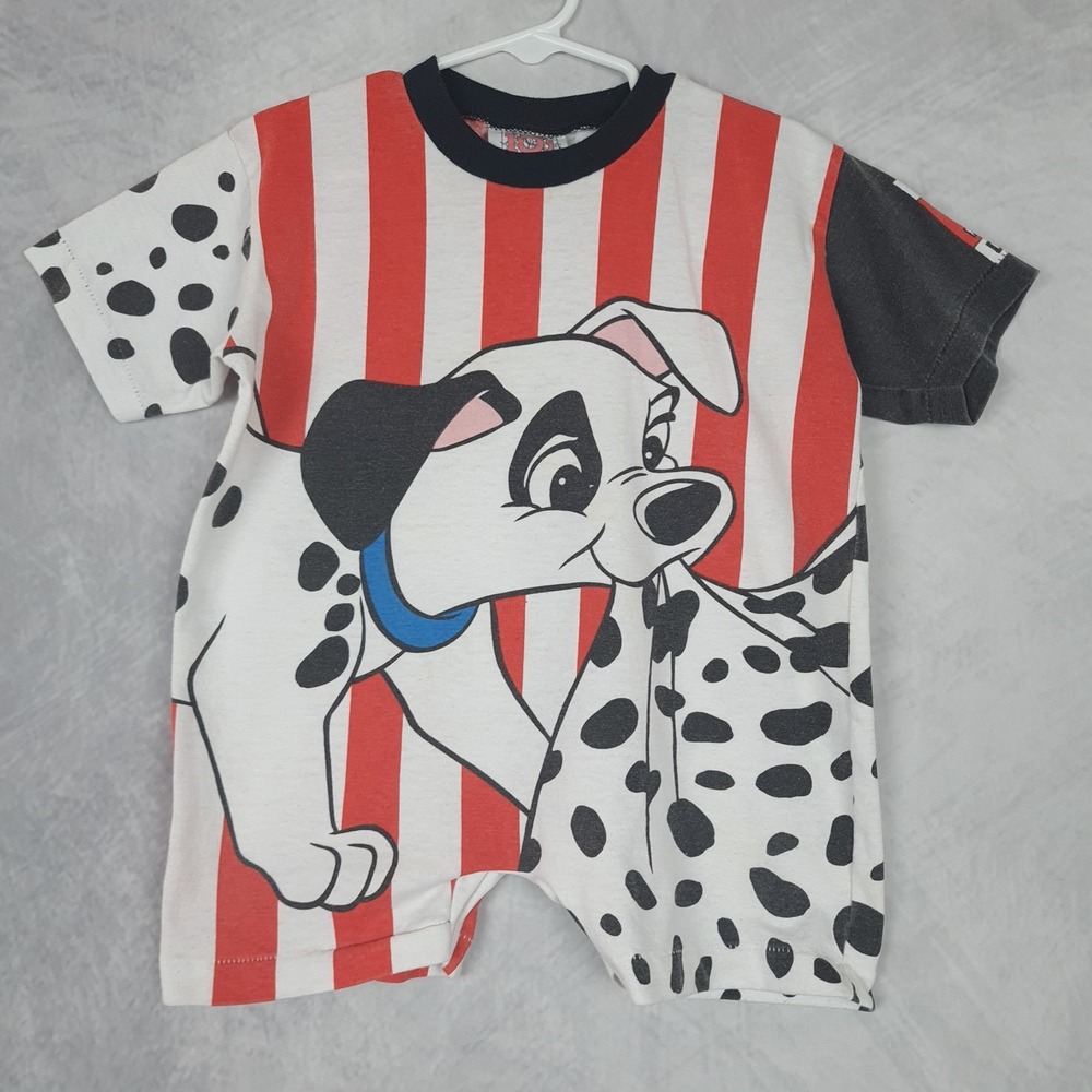 Vintage 90s Disney 101 Dalmatians Romper Baby 18-24M All Over Print AOP Grail